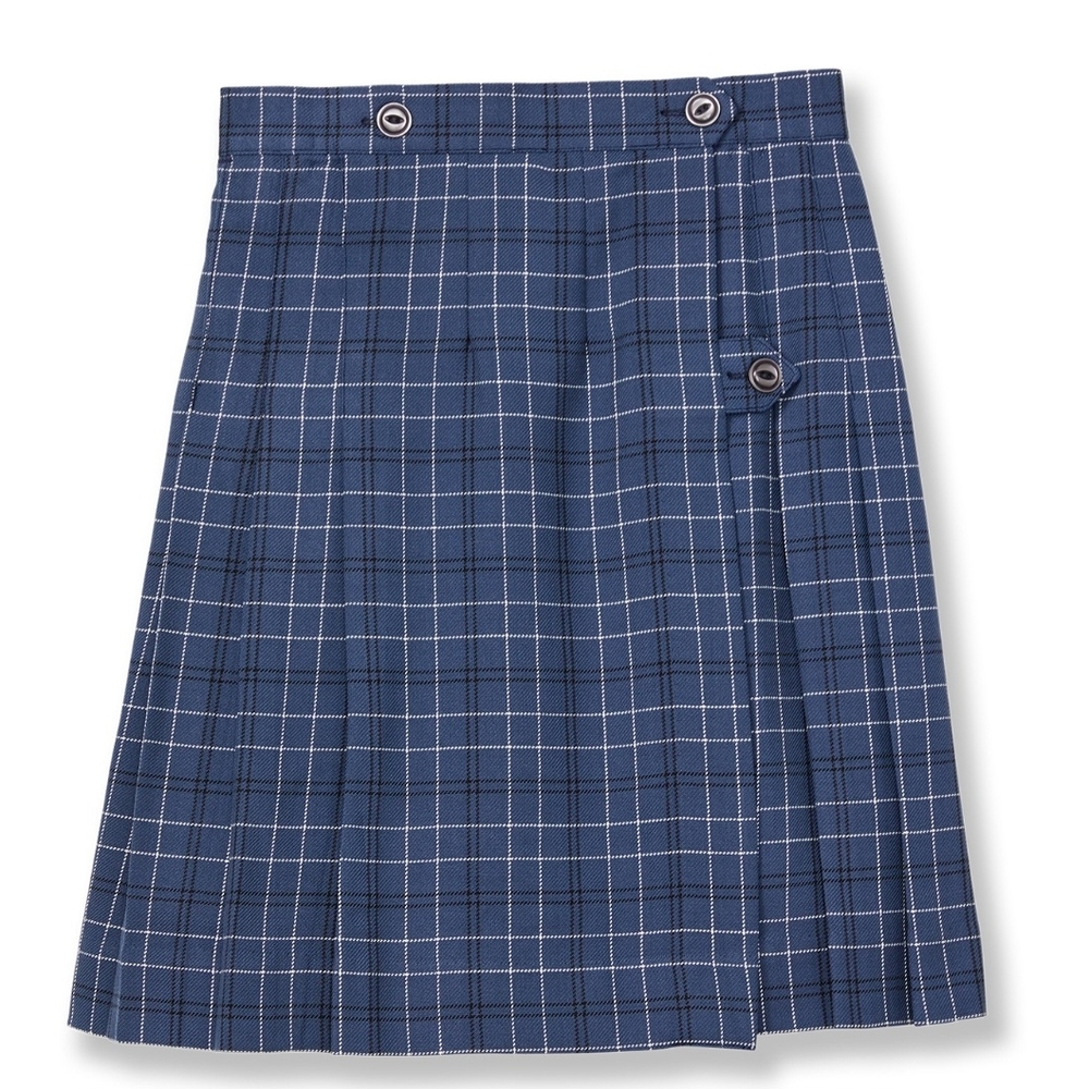 Scholastic Arista Navy Black White Windowpane Plaid Wrap Around Kilt 30 Waist